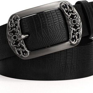 Vintage Flower Womens Leather Belt for Jeans Dress Waist Fashion Ladies